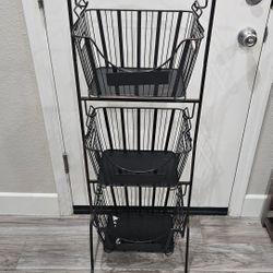 3-Tier Metal Wire Storage Basket Stand with Removable Baskets