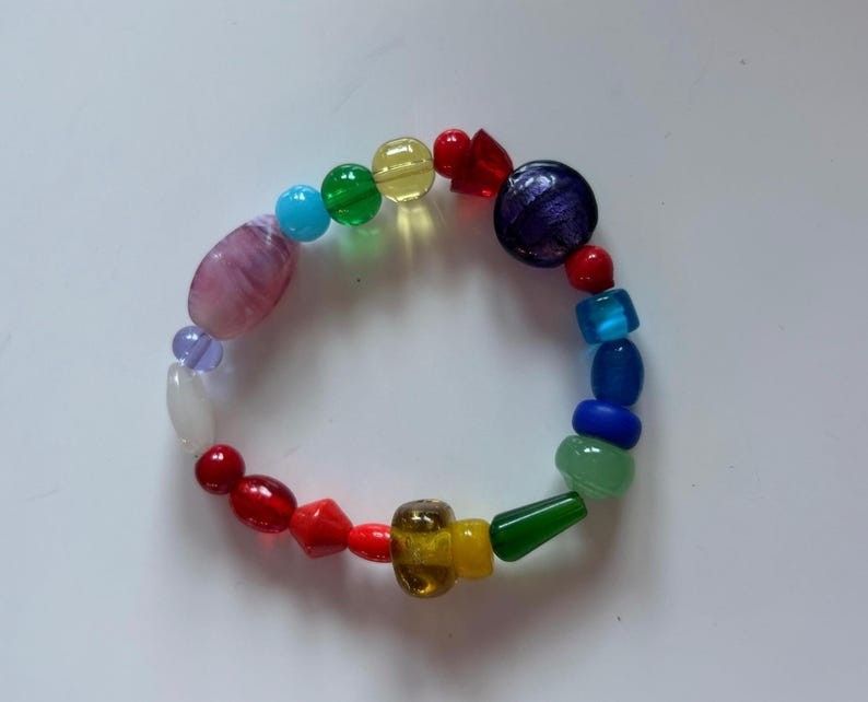 Beautiful Handmade Plastic And Glass Multicolored And Shaped Bracelet