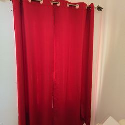 Red Curtains With Curtain Rods