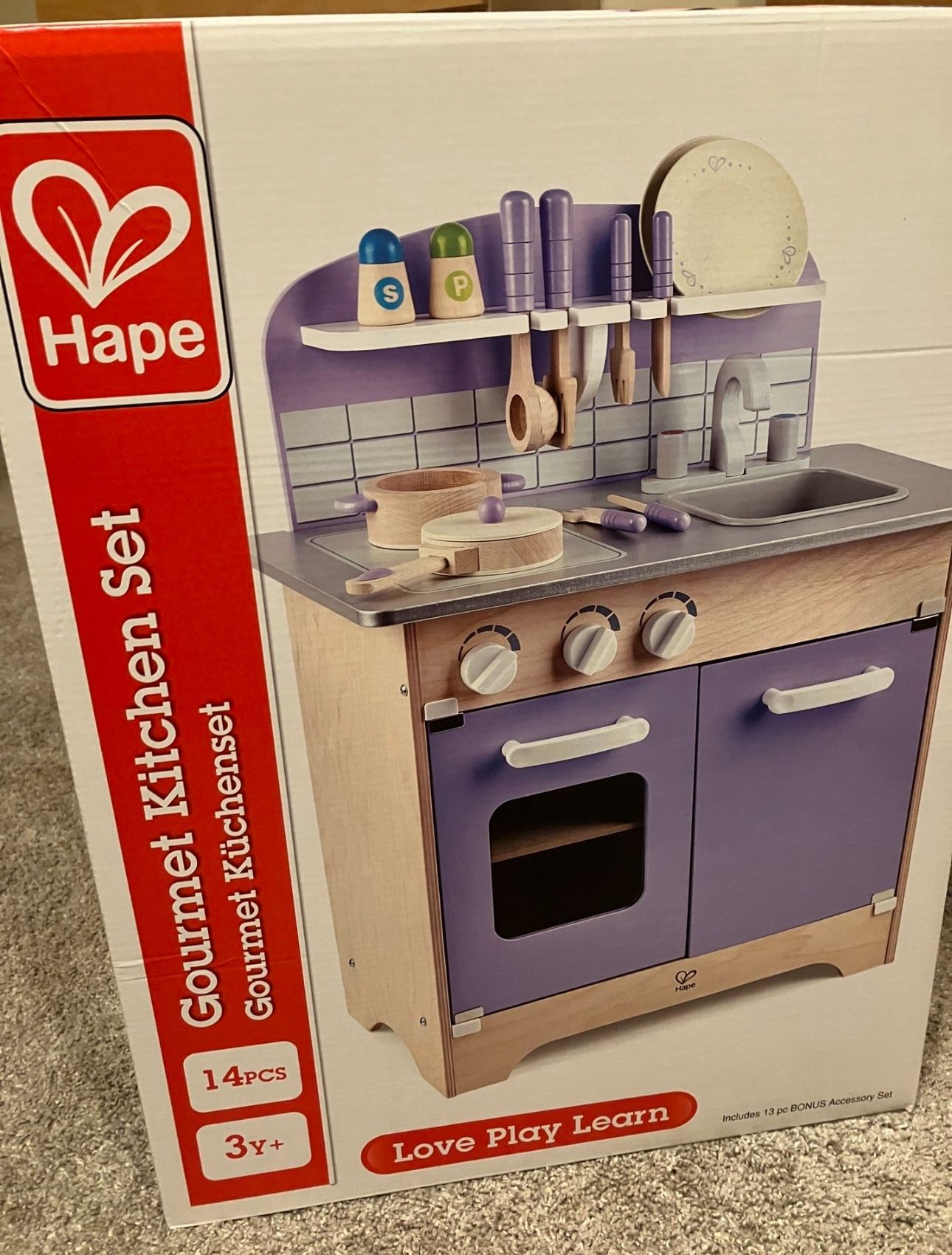 Hape Play Kitchen for Toddlers - Kids Kitchen Playsets for Pretend Play, Wooden Toys Kitchen Playset w/ 13 Toy Kitchen Accessories