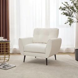NEW TYBOATLE Accent Chair Comfy Modern Living Room Chair White Leather Reading Accent Chair