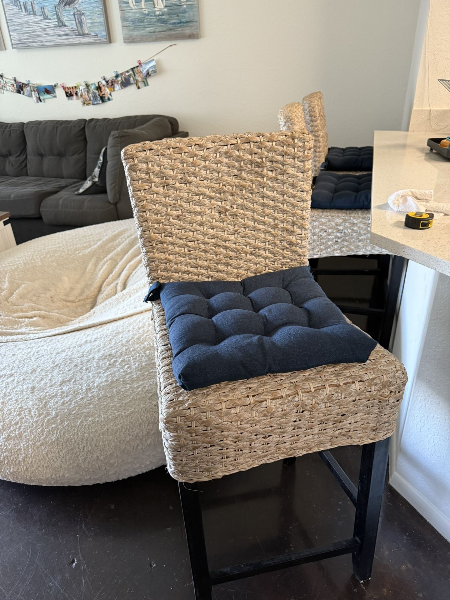 3 Tan Wicker Bar Stools