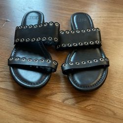 Paige Black Leather Slide Sandals Size 8
