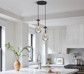 Teardrop Glass Pendant Light – Adjustable Dual Drop with Black Metal Finish