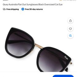 Quay Australia FLAT OUT Sunglasses Black Oversized Cat Eye NWT