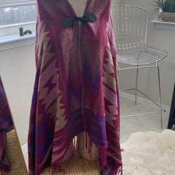 Bright Purple Hooded Blanket Poncho Cape Coat - One Size