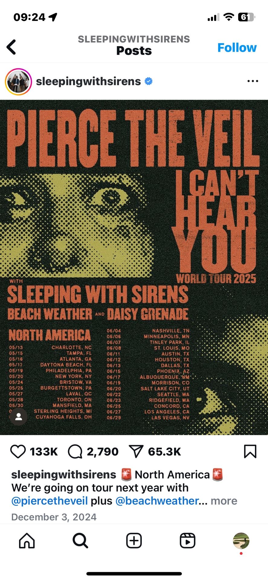 Two Lawn Tickets To Sleeping With Sirens, Pierce The Vail
