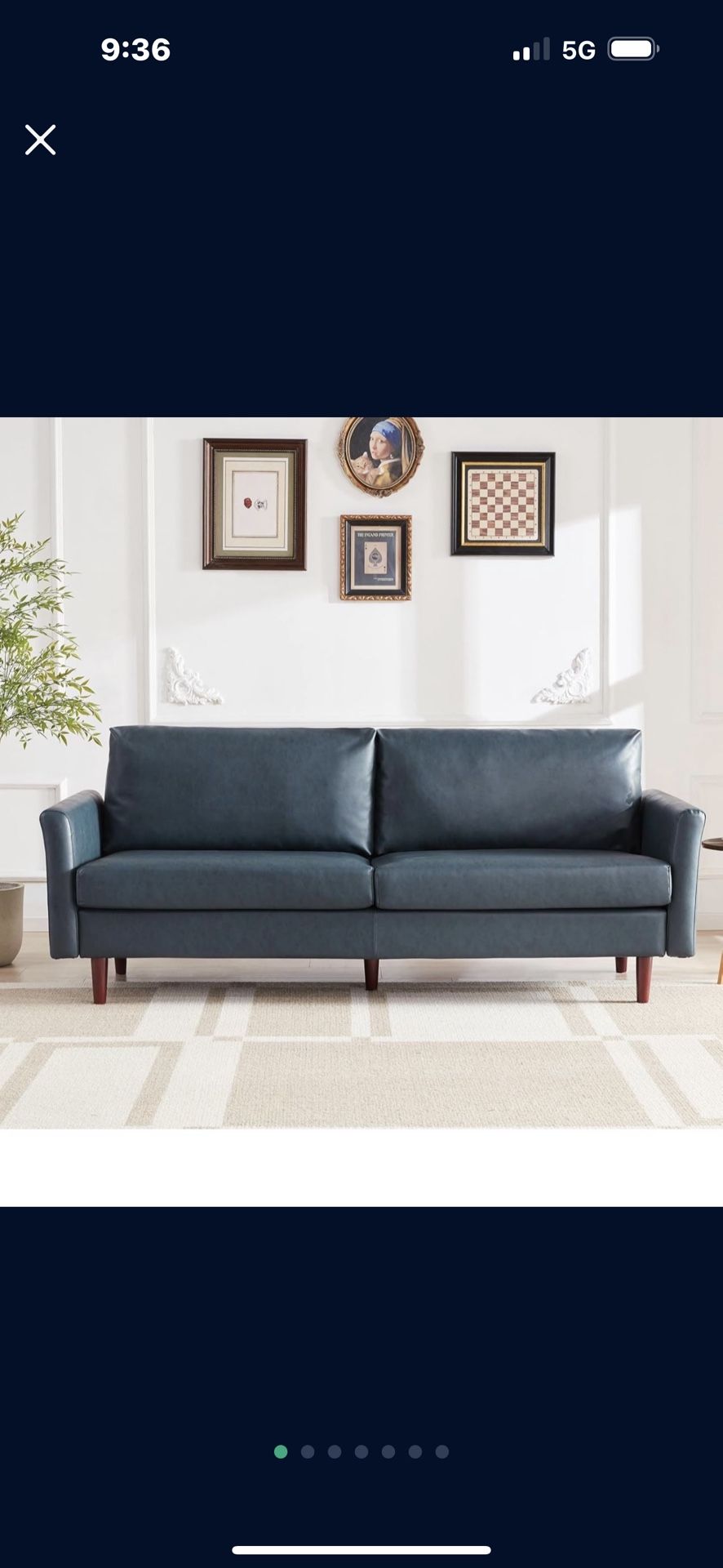 Brand New 80" Faux Leather Sofa, 3 Seater Leather Couch with Cozy Wide Seats (color-blue)