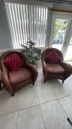 Set of 2 wicker chairs – cushions included! $100 for the pair