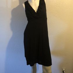 INC Black Sleeveless Ruffled Deep V-Neck Dress 