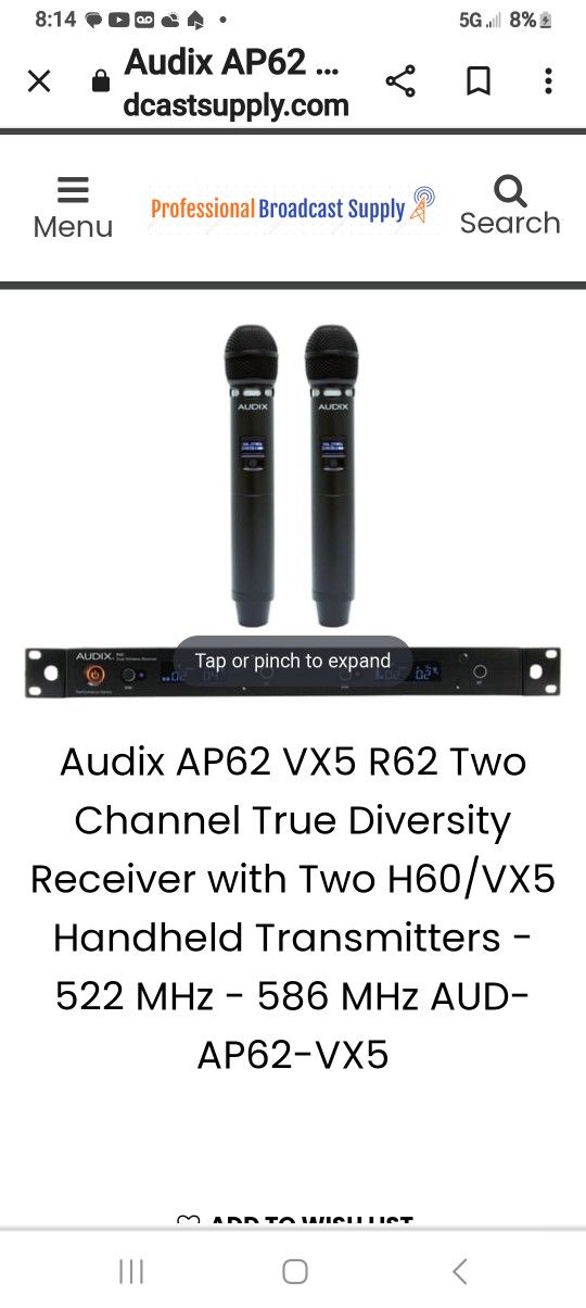 A u d I x r 62 duo receiver performance series