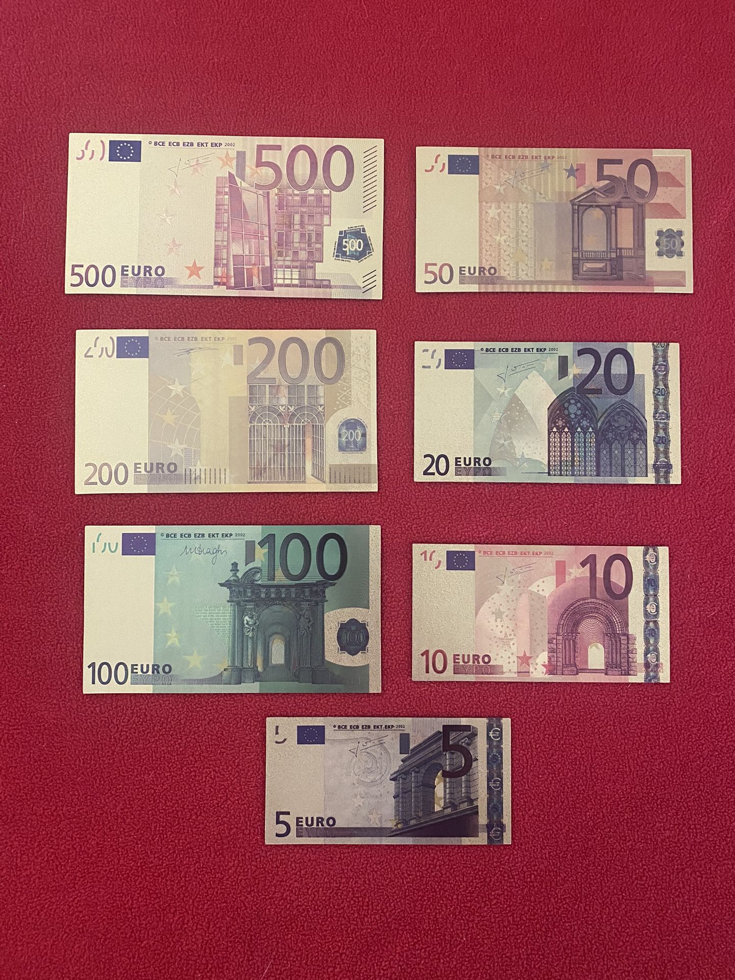 Novelty Gold Foil Euro Banknote Set