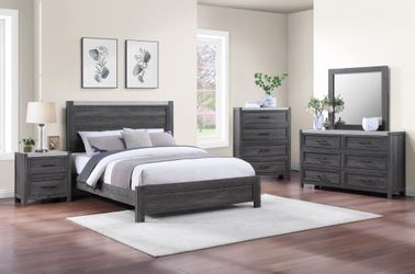B305 Beautiful 4-Piece Queen Modern Gray Wood Grain Bedroom Set – Delivery & Financing Available!