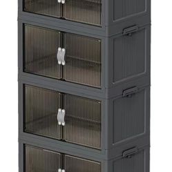 Plastic Storage Bins with Lids OpenFront, Stackable Storage Containers with Wheels forClothes, Home, Room (4-Tiers, 66QT)