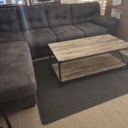 LIVING ROOM SET -  BLUE/GREY SECTIONAL VERY CLEAN, NO STAINS, SMOKE PET FREE, COFFEE TABLE PLUS 2 END TABLES - MOVING NEED GONE