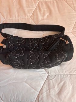 Black Floral Embroidered Shoulder Bag
