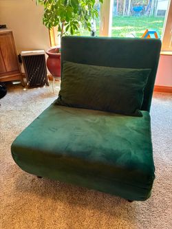 Green Velvet Lounge Chair / Chaise / Bed with Matching Pillow