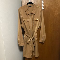 Zip Up Shirt Dress With Pockets 