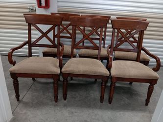 6 SOLID WOOD DINNING CHAIRS, STURDY