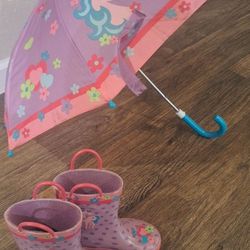 Purple Unicorn Rain Boots & Matching Umbrella Girls Size 10 