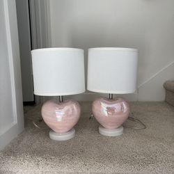 2 Pottery Barn Iridescent Heart Table Lamps 17”