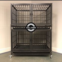 Double Stacked Dog Pet Cage Kennel Size 43” Thick Bar With Divdier Trays And Wheels New In Box 📦 