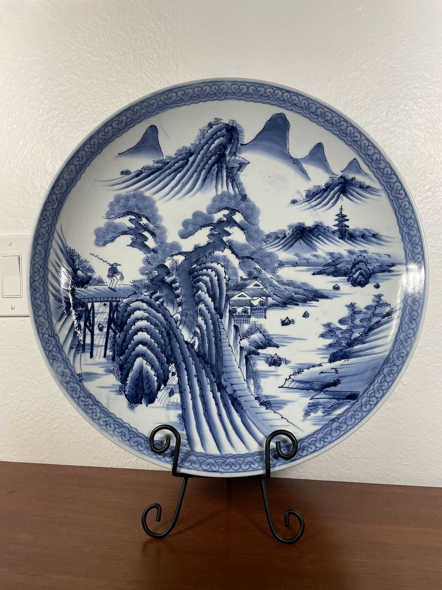 Vintage Large Blue and White Imari Arita Japanese Charger Plate Circa 1880s