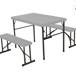 Lifetime 42" Table with Benches (HDPE & Powder Coated Steel). Boulder Gray