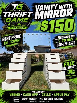 White Vanity Desk with Hollywood Mirror 150$$ free delivery