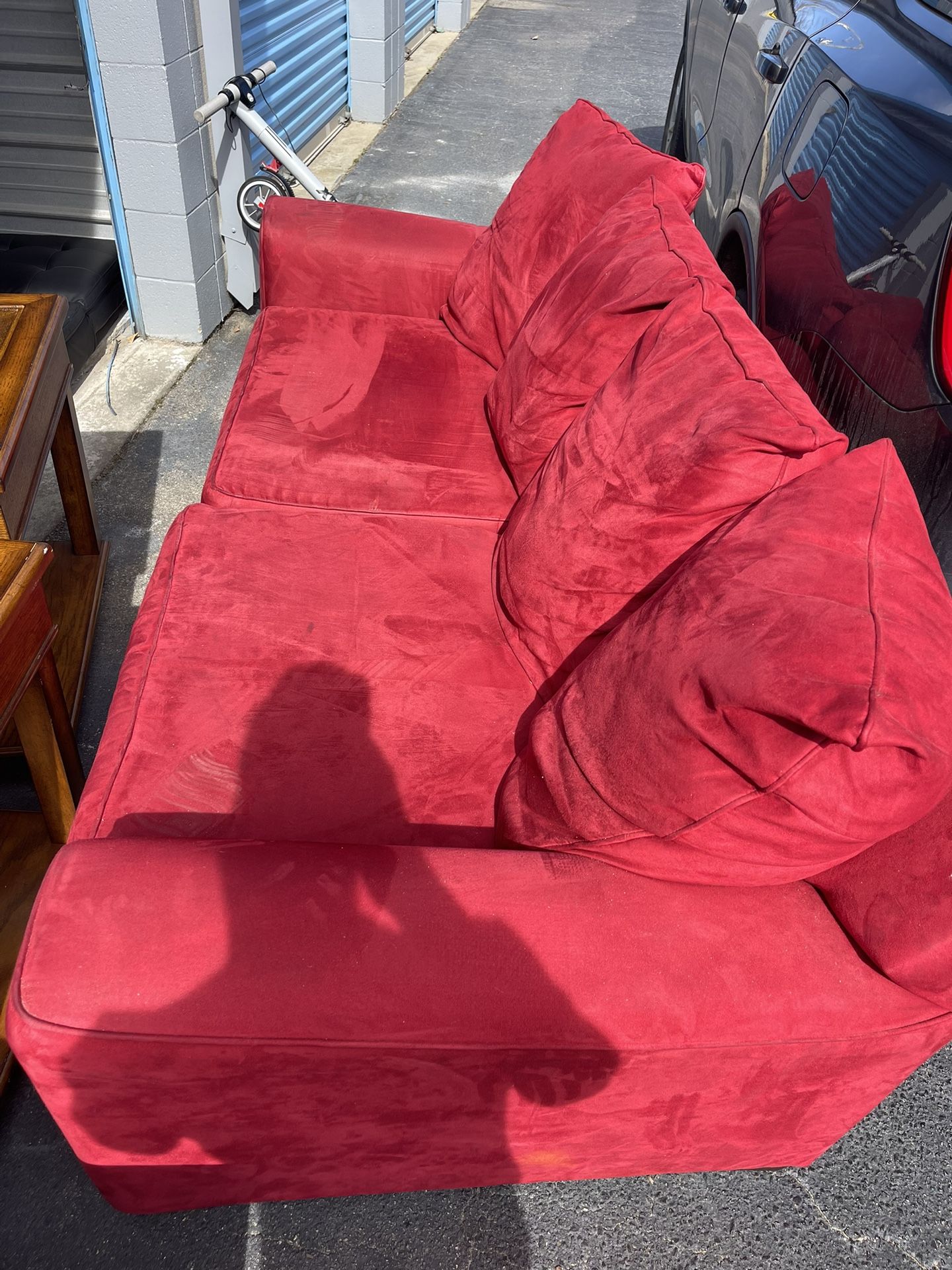 2 Piece Red Suede Couch And Sofa