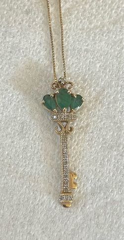 14k Yellow Gold Emerald & Diamond Key Pendant Necklace (Macy’s)