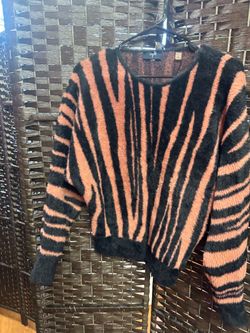 Fuzzy Zebra Print Pullover Sweater