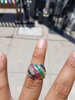14k Ruby, Emerald, Sapphire & Diamond Cocktail Ring