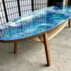 Coffee Table Surfboard shaped custom painted 