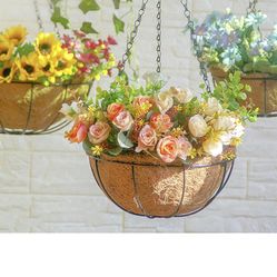 4 Pack Hanging Planter Basket with Coco Coin Liner 8 inch Hanging Flower Pots Outdoor Decorative Round Wire Plant Holder with Chain Metal Hanging Bask
