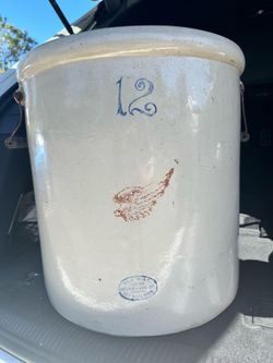 Antique 12 Gallon Red Wing Stoneware Crock, Bail Handles