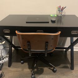 Campaign Three Drawer Desk and MCM style Office Desk Chair