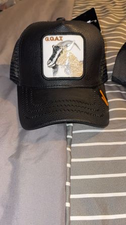 Black Leather Goat Embroidered Hat