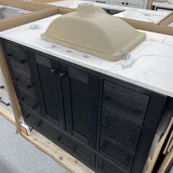Bathroom vanity cabinet 42” solid mango Quartz top with sink and backsplash 