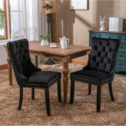 NEW Wayfair Velvet Dining Chairs Set of 2, Upholstered High-end Tufted (BLACK)