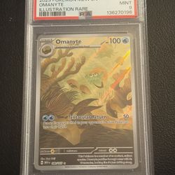 Pokémon TCG Omanyte Scarlet & Violet Holo Illustration Rare Card 180/165 PSA 9