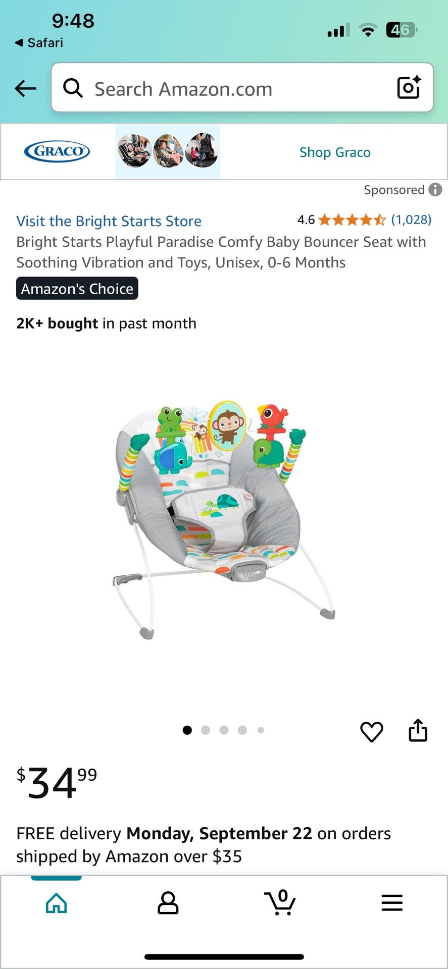 Bright Starts Playful Paradise Baby Bouncer With Soothing Vibration And Toys