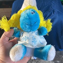 Vintage 1981 Smurfette And Smurf Plush Dolls