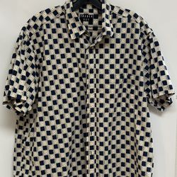 Trader Bay Men’s Blue Tan Checkered Casual Short Sleeve Button Up Shirt Size 2XL 15099