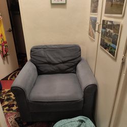 Compact Blue Grey Chair With Squishy Ottoman
