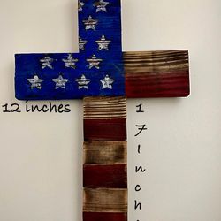 Handmade American Flag Cross From Cedar Wood 
