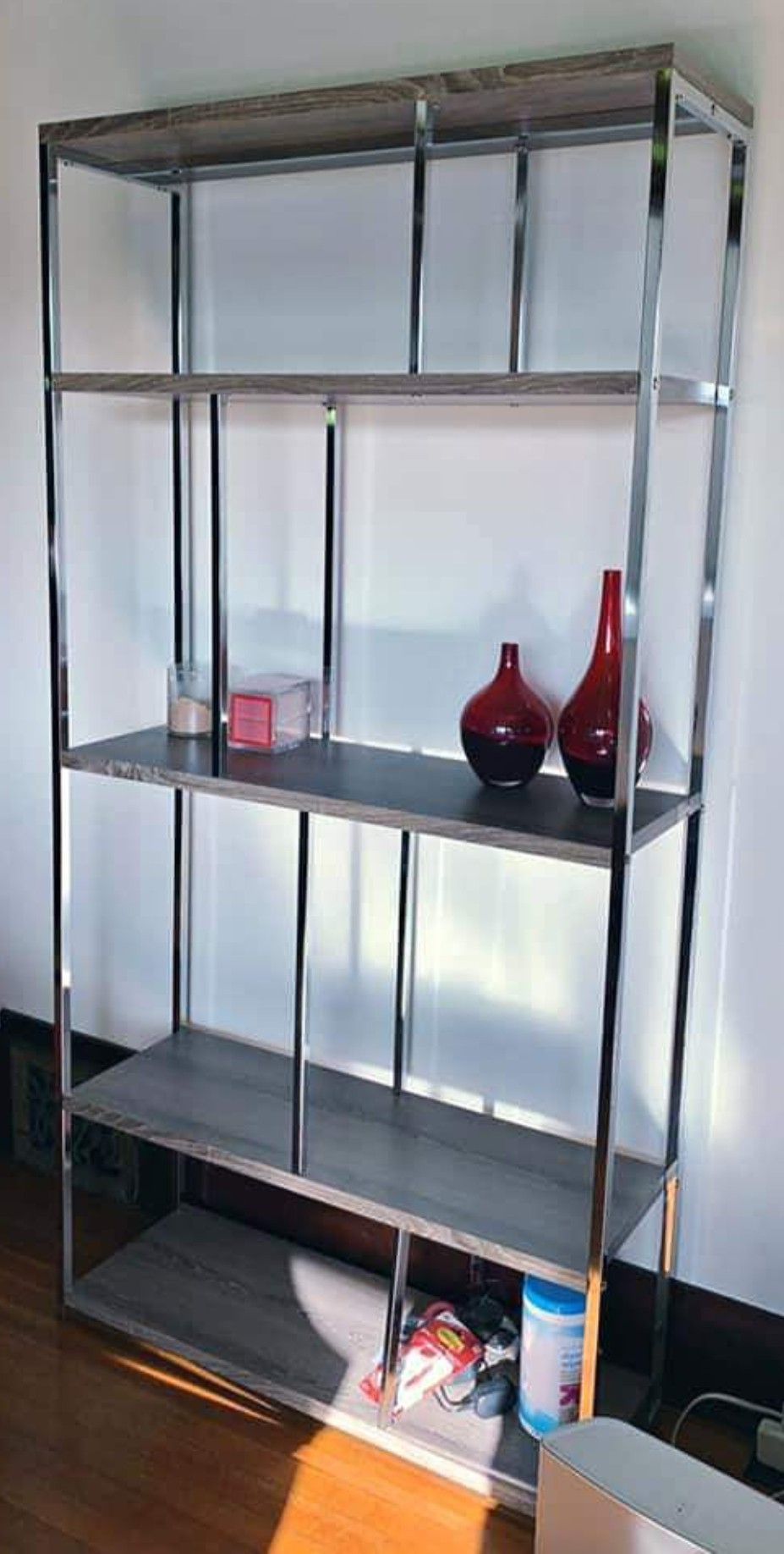 NEW High Polish Metal/Wood Designer Display Bookcase Bookshelves Curio Stand Unit