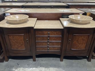 72” Vessel Bowl Vanity Bathroom Double Sink Cabinet -B3134
