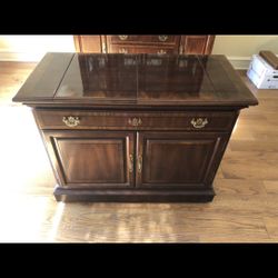 Mahogany Buffet Serving Table On Wheels