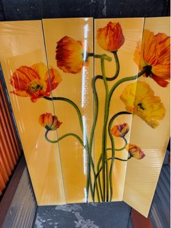 Albert Delamour Popping Poppies 2010 Four Panel Wall Art
